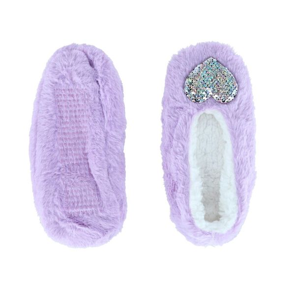 Snuggle Feet Women's Faux Fur Sherpa Lined Slipper Sock with Sequins, Purple - Picture 4 of 4